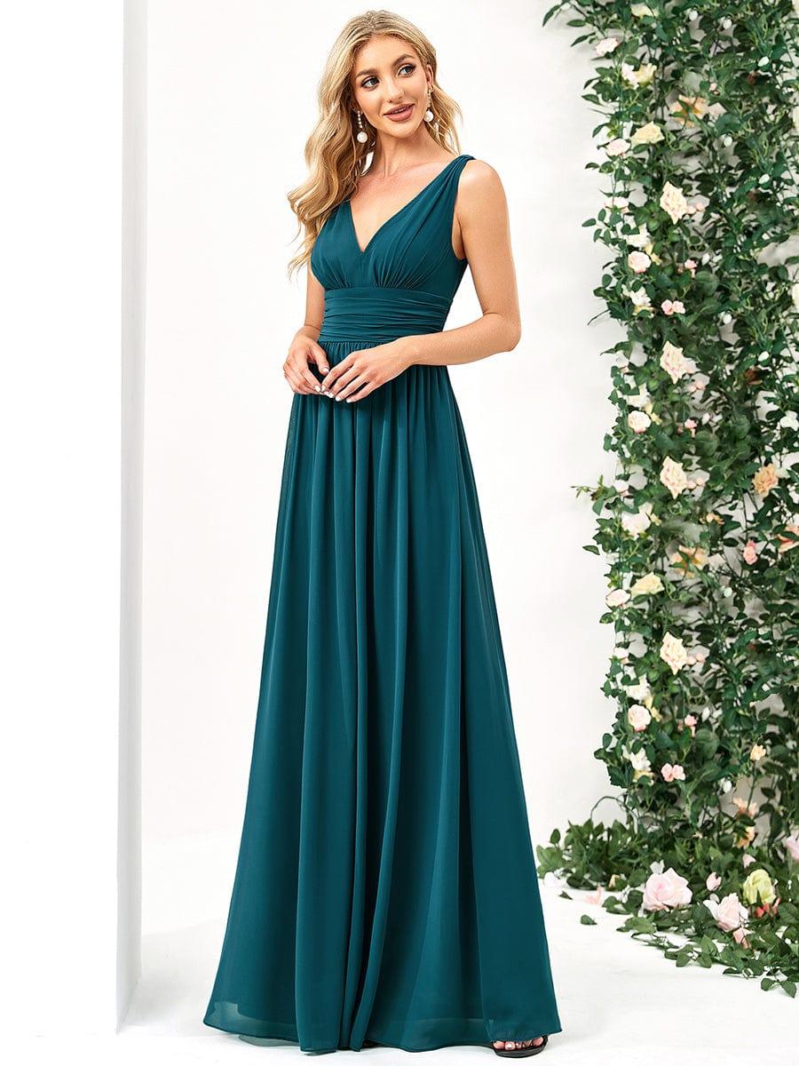 ever HUSH|Elegant V Neck A Line Chiffon Maxi Bridesmaid Dresses - Image 7