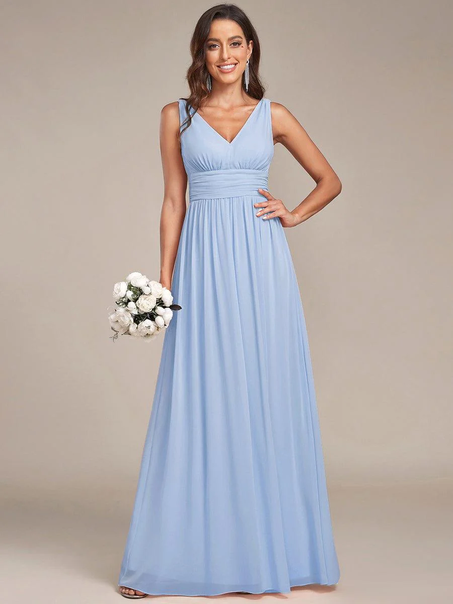 ever HUSH|Elegant V Neck A Line Chiffon Maxi Bridesmaid Dresses - Image 71