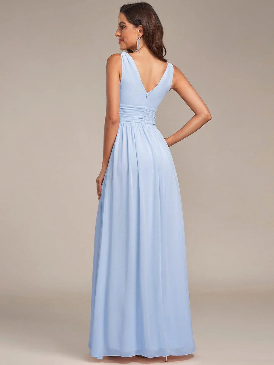 ever HUSH|Elegant V Neck A Line Chiffon Maxi Bridesmaid Dresses - Image 72
