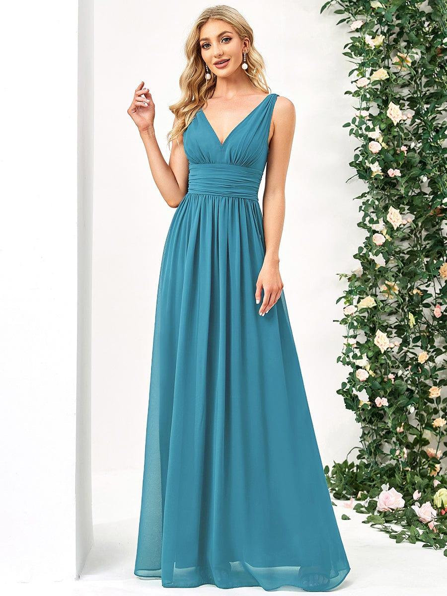 ever HUSH|Elegant V Neck A Line Chiffon Maxi Bridesmaid Dresses - Image 74
