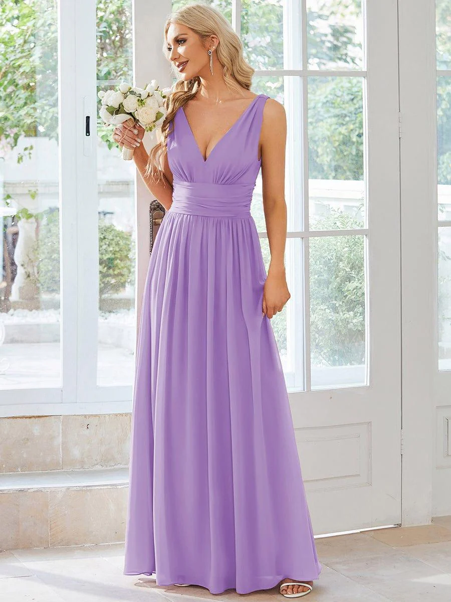 ever HUSH|Elegant V Neck A Line Chiffon Maxi Bridesmaid Dresses - Image 77