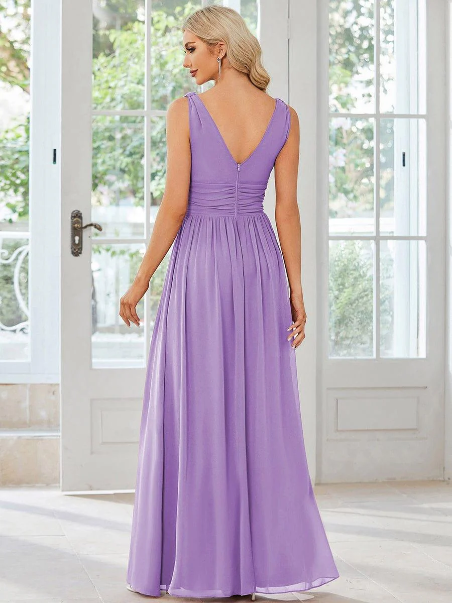 ever HUSH|Elegant V Neck A Line Chiffon Maxi Bridesmaid Dresses - Image 78