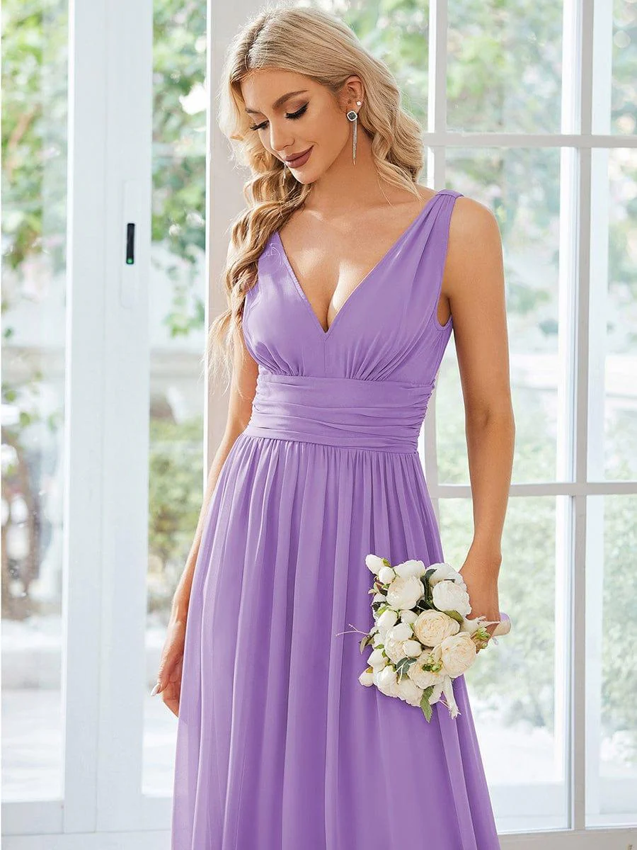 ever HUSH|Elegant V Neck A Line Chiffon Maxi Bridesmaid Dresses - Image 79