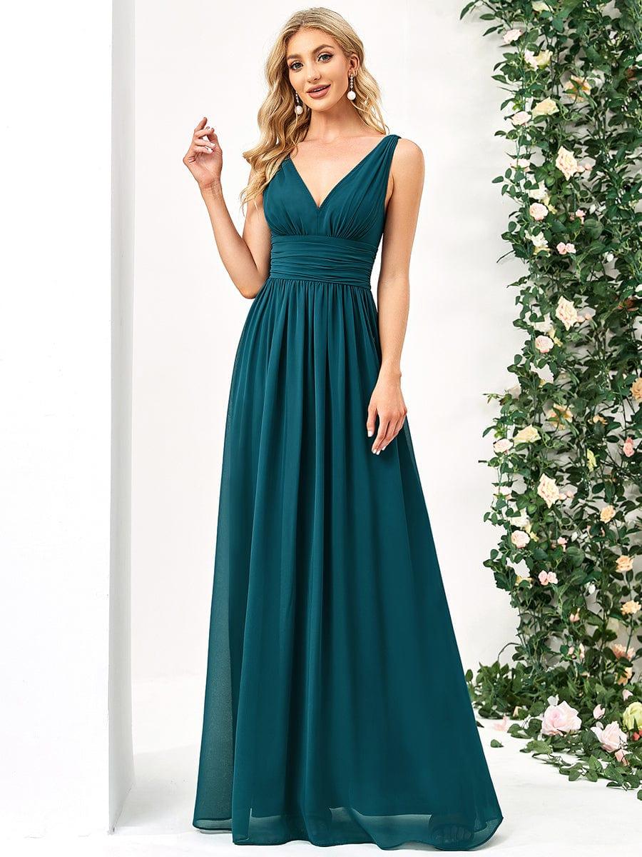 ever HUSH|Elegant V Neck A Line Chiffon Maxi Bridesmaid Dresses - Image 8