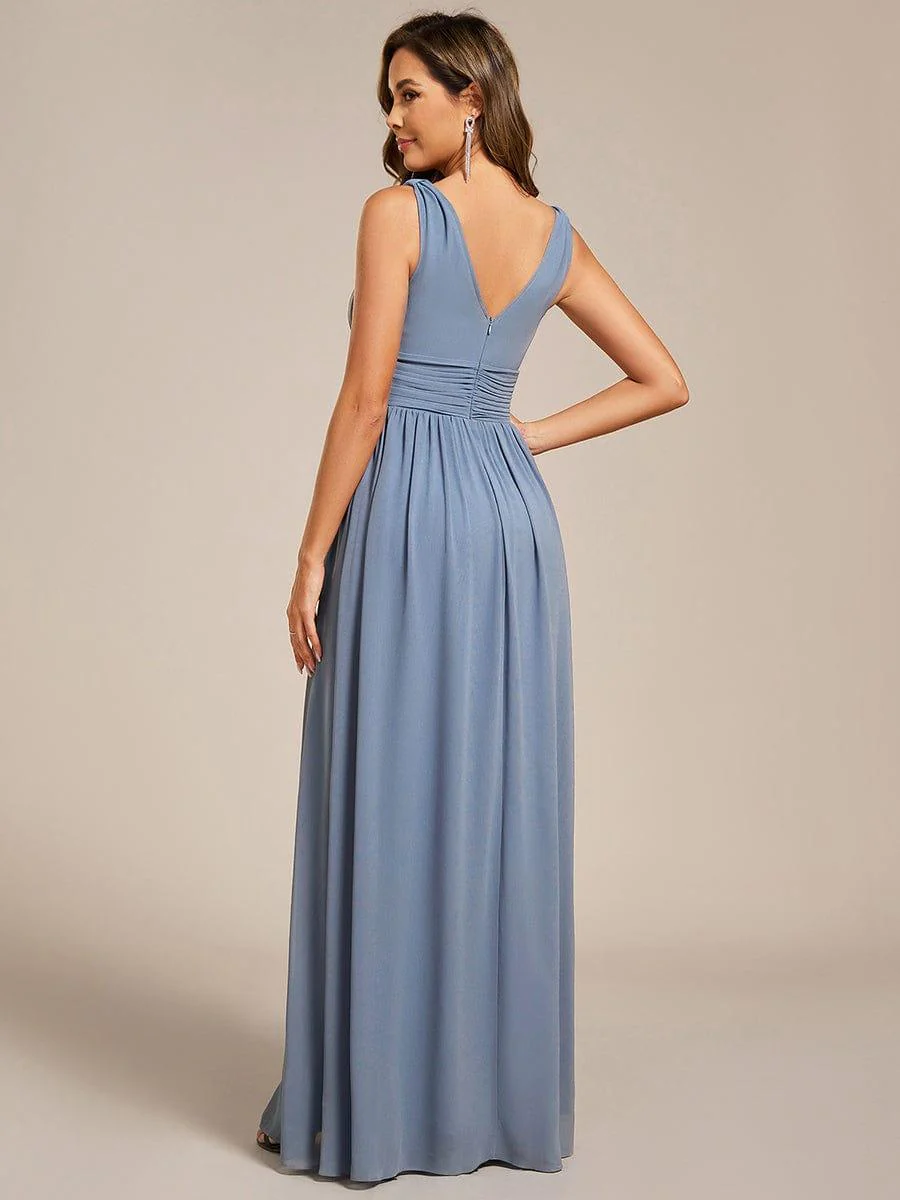 ever HUSH|Elegant V Neck A Line Chiffon Maxi Bridesmaid Dresses - Image 87