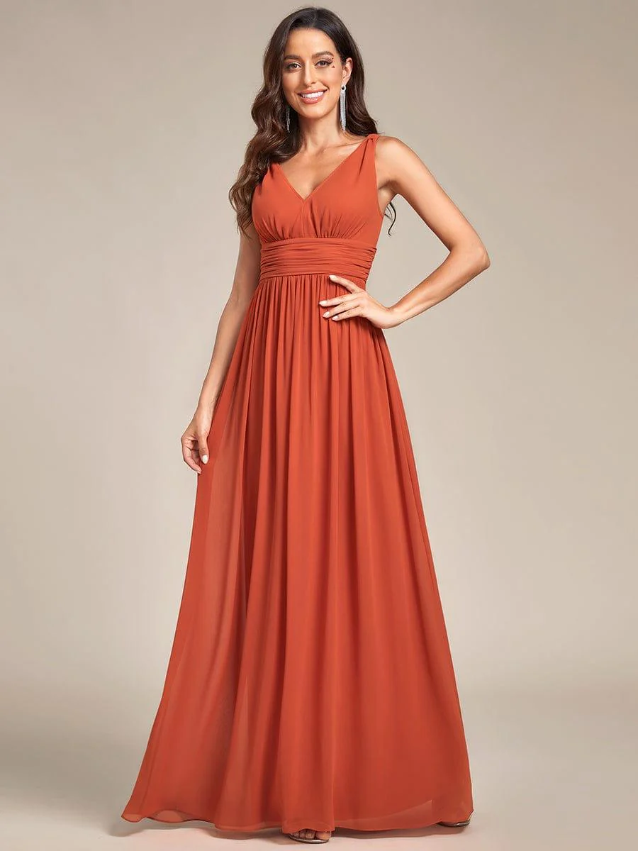 ever HUSH|Elegant V Neck A Line Chiffon Maxi Bridesmaid Dresses - Image 89
