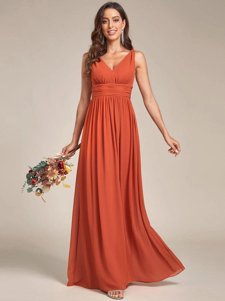 ever HUSH|Elegant V Neck A Line Chiffon Maxi Bridesmaid Dresses - Image 92