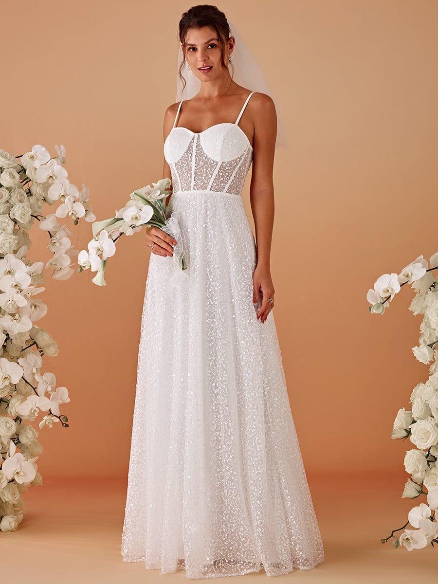 TAYTUM|Spaghetti Strap Corset Sequin A-Line Maxi Wedding Dress