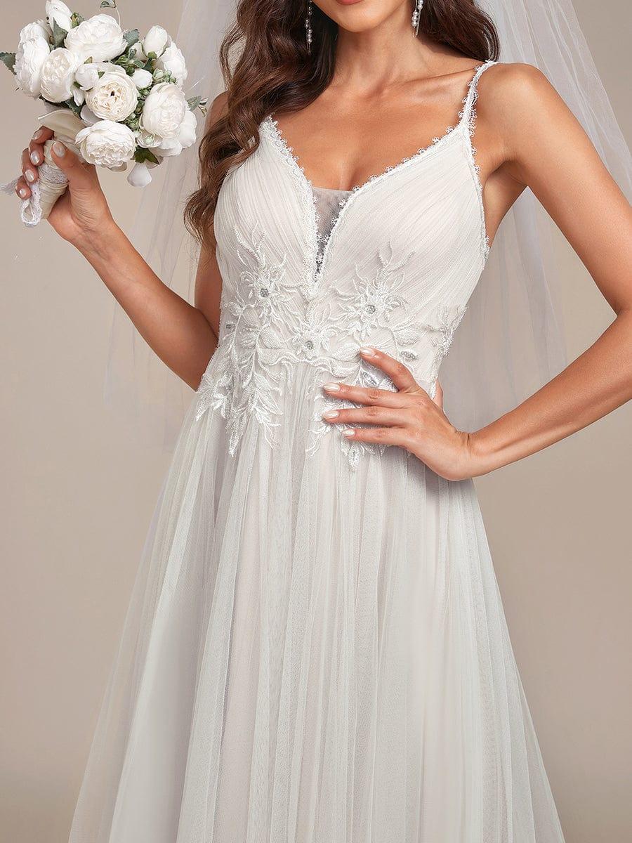 Spaghetti Strap Embroidered V-neck A-line Wedding Dress - Image 3
