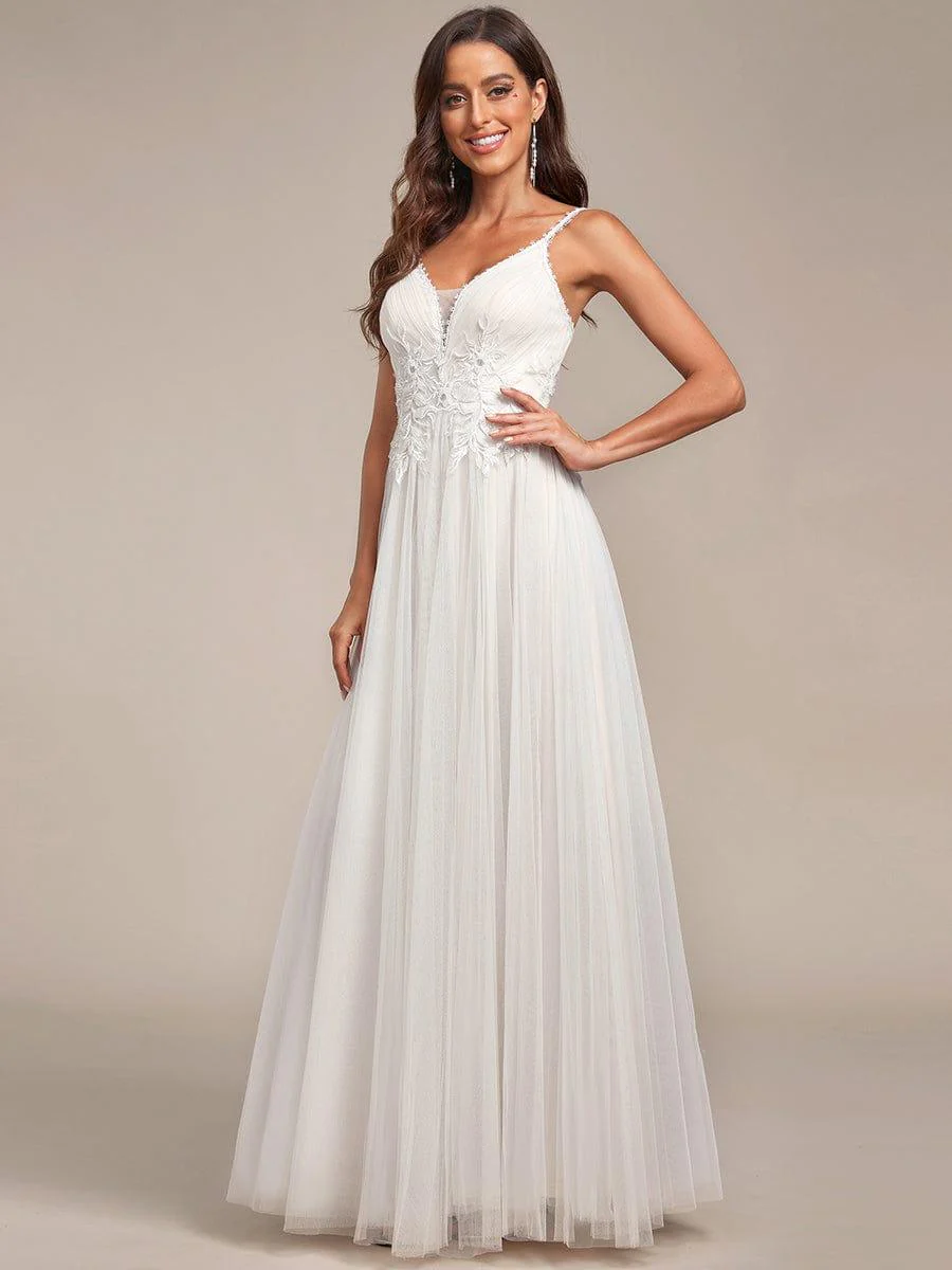 Spaghetti Strap Embroidered V-neck A-line Wedding Dress - Image 4