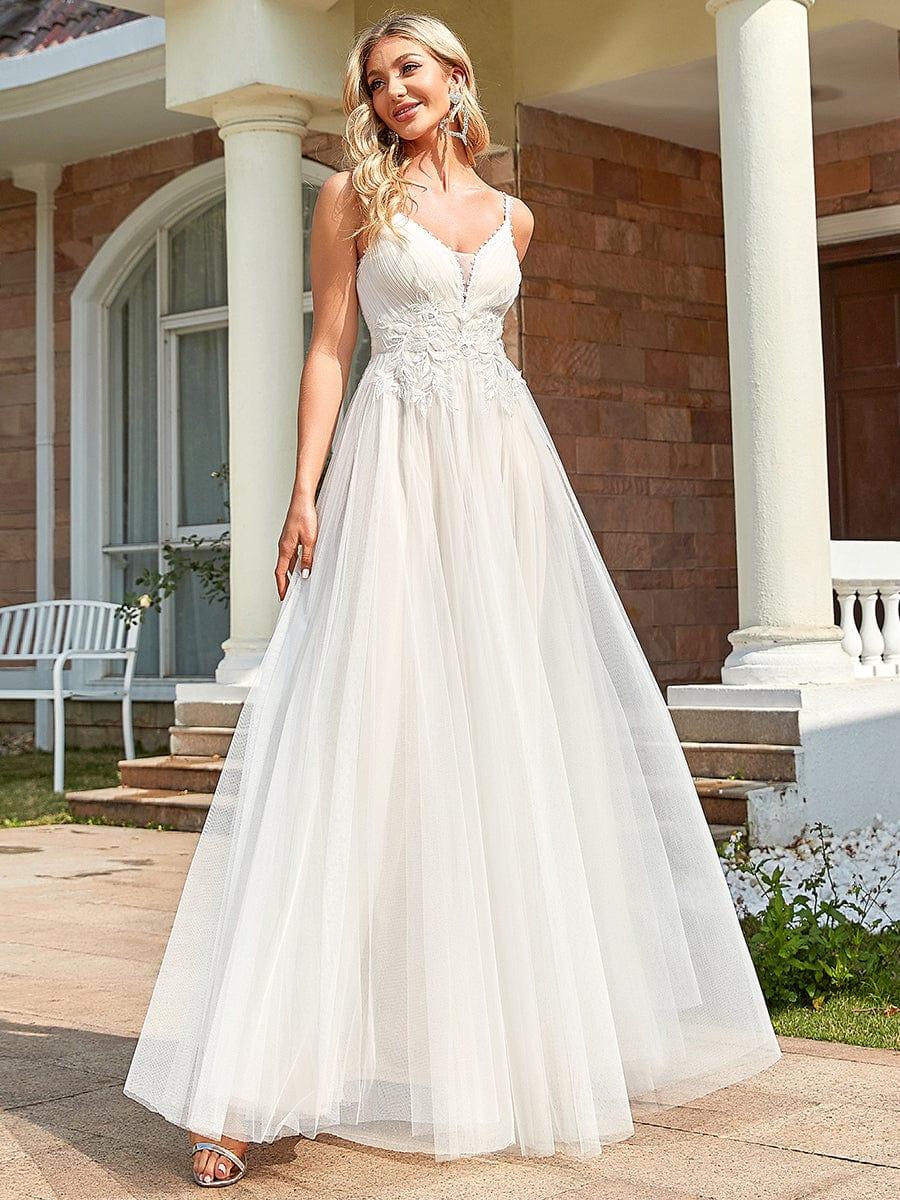 Spaghetti Strap Embroidered V-neck A-line Wedding Dress - Image 9