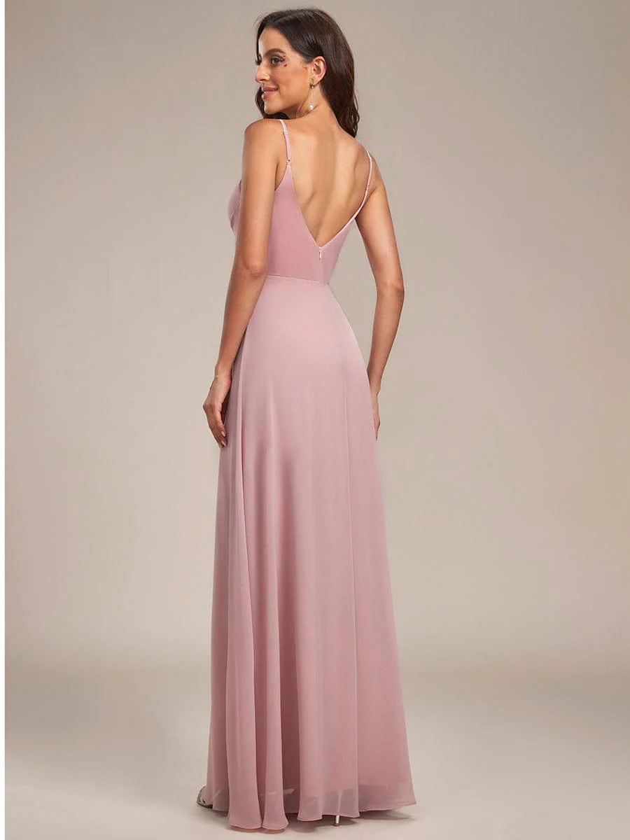 ever RENÉ|Spaghetti Strap Pleated V-Neck High Slit Bridesmaid Dress - Image 12