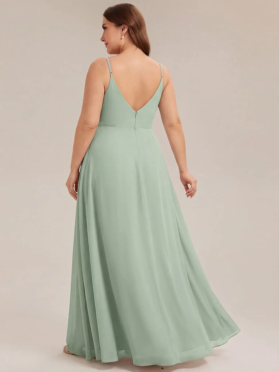 ever RENÉ|Spaghetti Strap Pleated V-Neck High Slit Bridesmaid Dress - Image 16