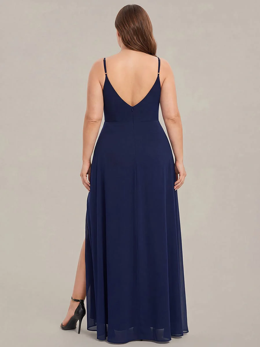 ever RENÉ|Spaghetti Strap Pleated V-Neck High Slit Bridesmaid Dress - Image 25