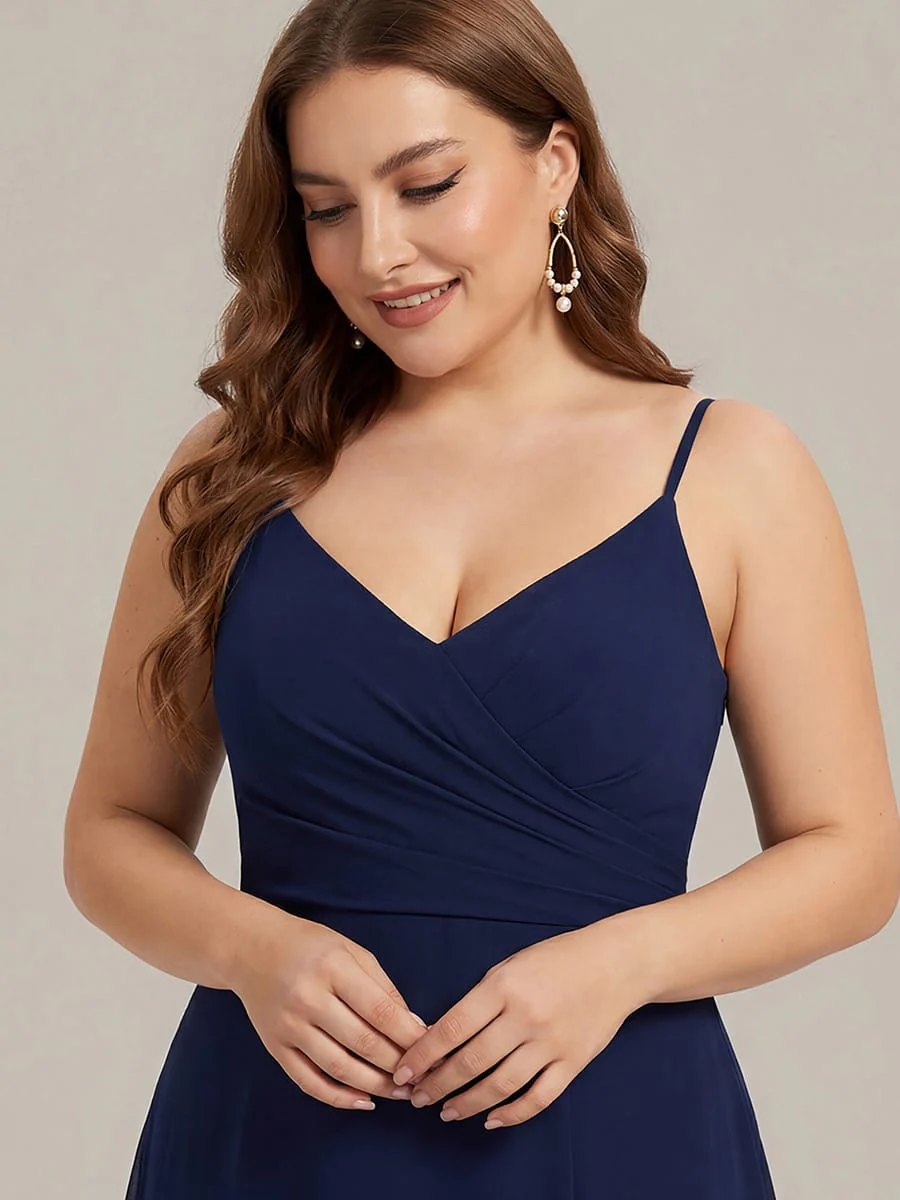 ever RENÉ|Spaghetti Strap Pleated V-Neck High Slit Bridesmaid Dress - Image 28