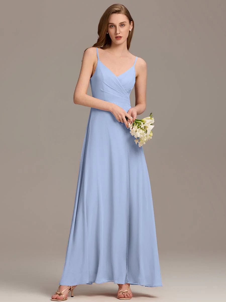ever RENÉ|Spaghetti Strap Pleated V-Neck High Slit Bridesmaid Dress - Image 44