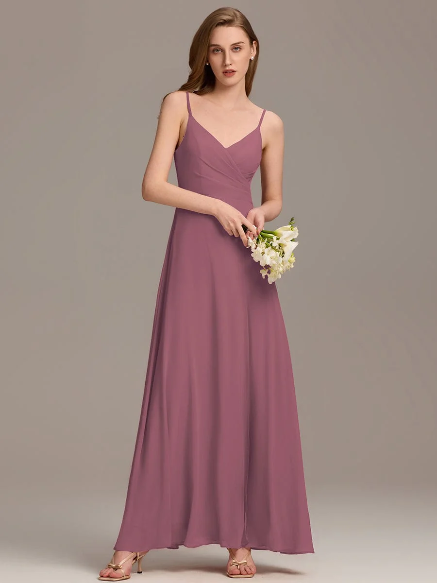 ever RENÉ|Spaghetti Strap Pleated V-Neck High Slit Bridesmaid Dress - Image 49