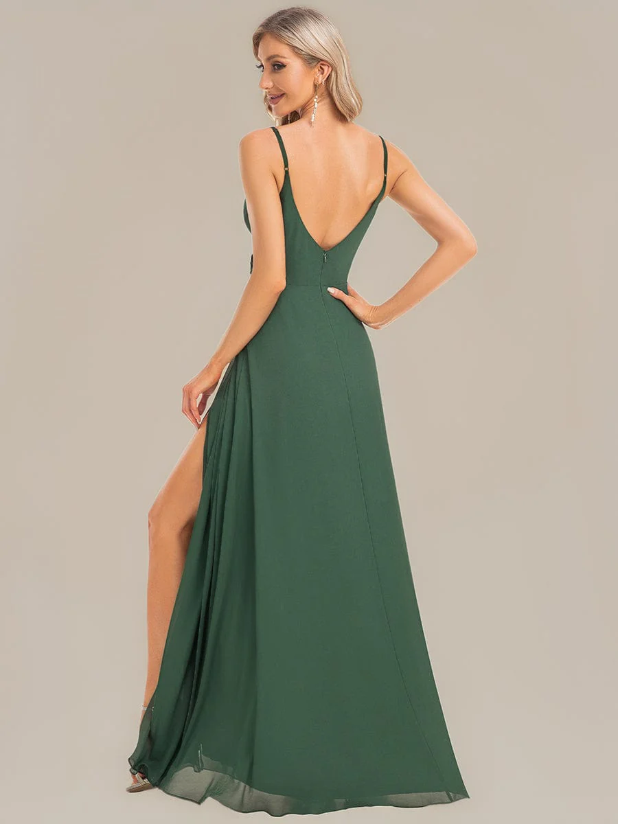 ever RENÉ|Spaghetti Strap Pleated V-Neck High Slit Bridesmaid Dress - Image 62