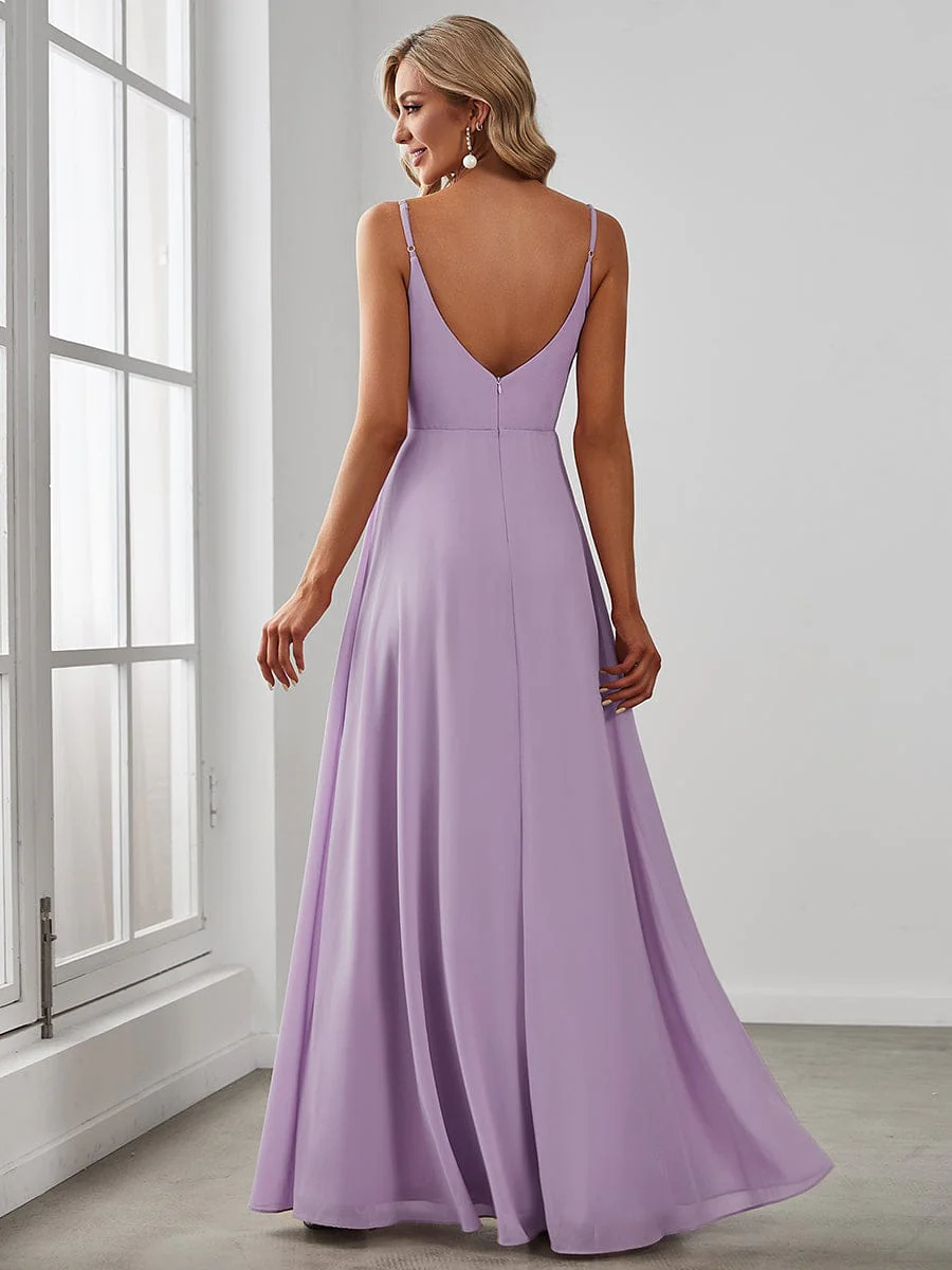ever RENÉ|Spaghetti Strap Pleated V-Neck High Slit Evening Dress - Image 51