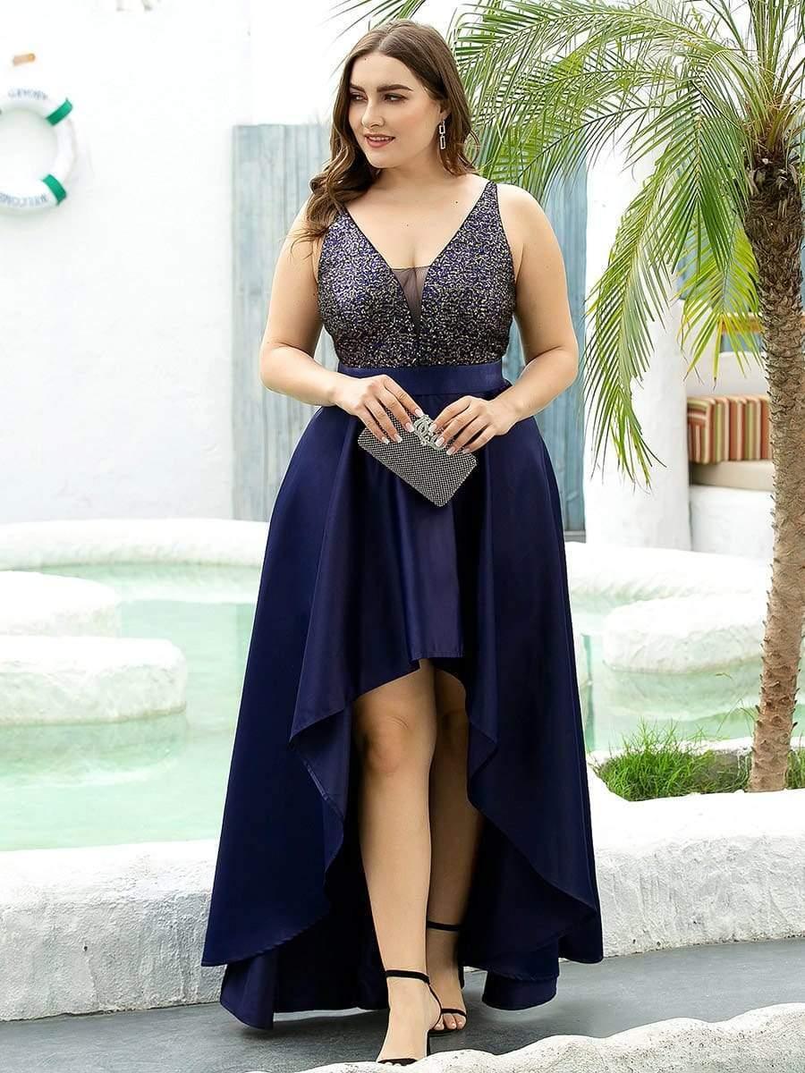 pretty ALYNA|Sparkly Plus Size Prom Dresses for Women with Irregular Hem