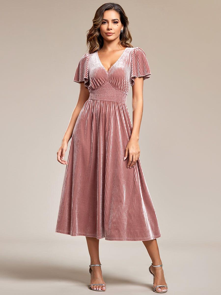 ever AZALEA|Striped Velvet Flutter Sleeves V-Neck Midi Evening Dress - Image 23