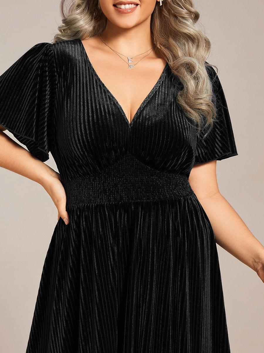 ever AZALEA|Striped Velvet Flutter Sleeves V-Neck Midi Evening Dress - Image 34