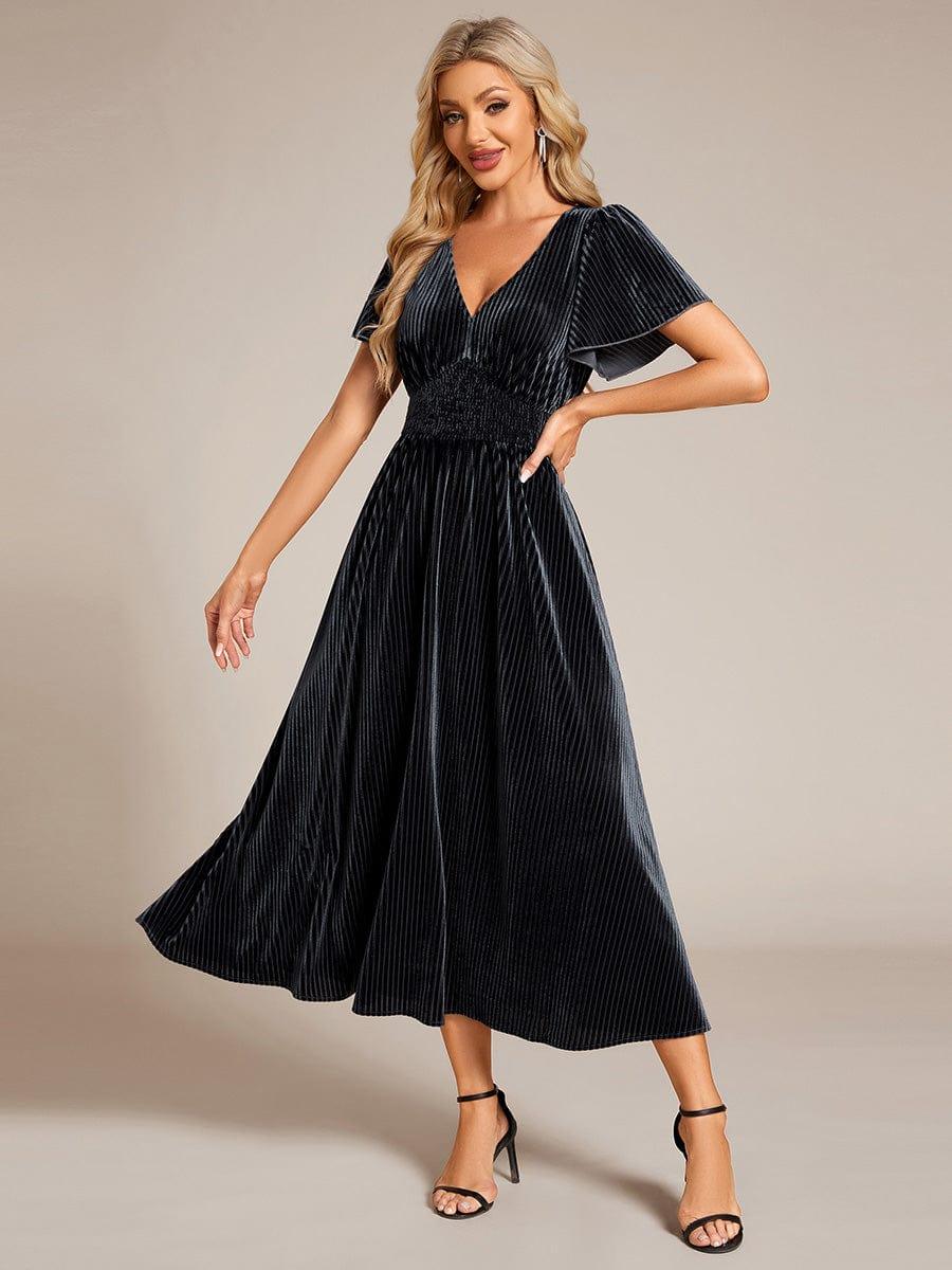 ever AZALEA|Striped Velvet Flutter Sleeves V-Neck Midi Evening Dress - Image 41