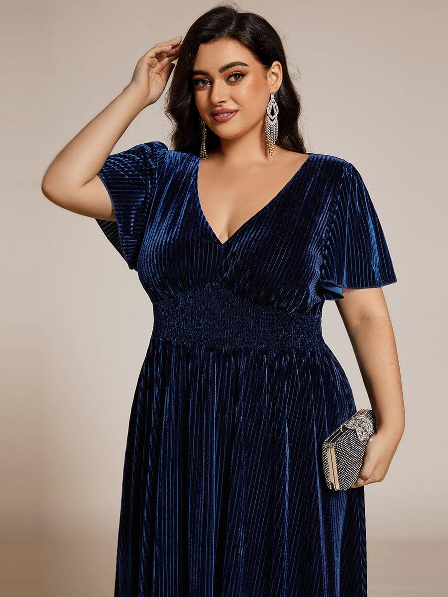 ever AZALEA|Striped Velvet Flutter Sleeves V-Neck Midi Evening Dress - Image 54