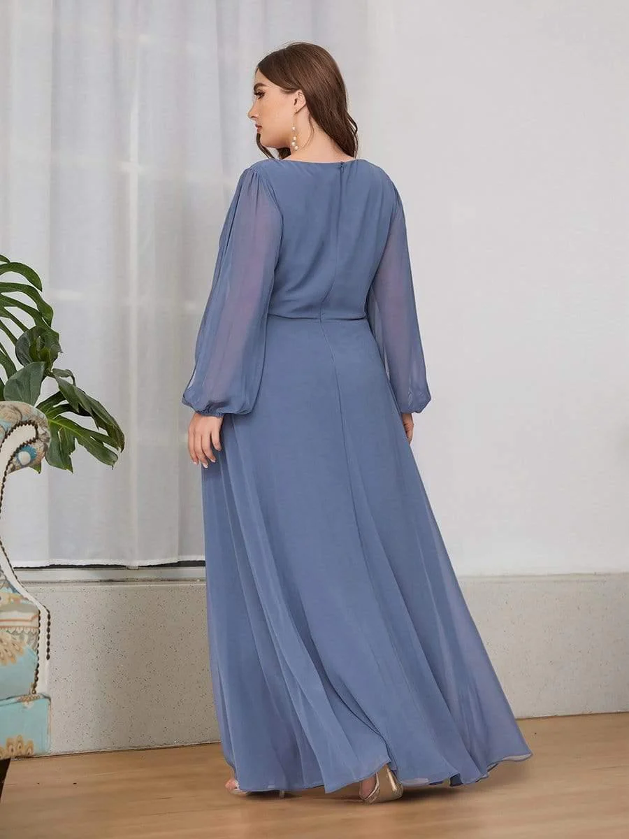 pretty AMOUR | Plus Size Chiffon Evening Dress with Lantern Sleeves - Image 10