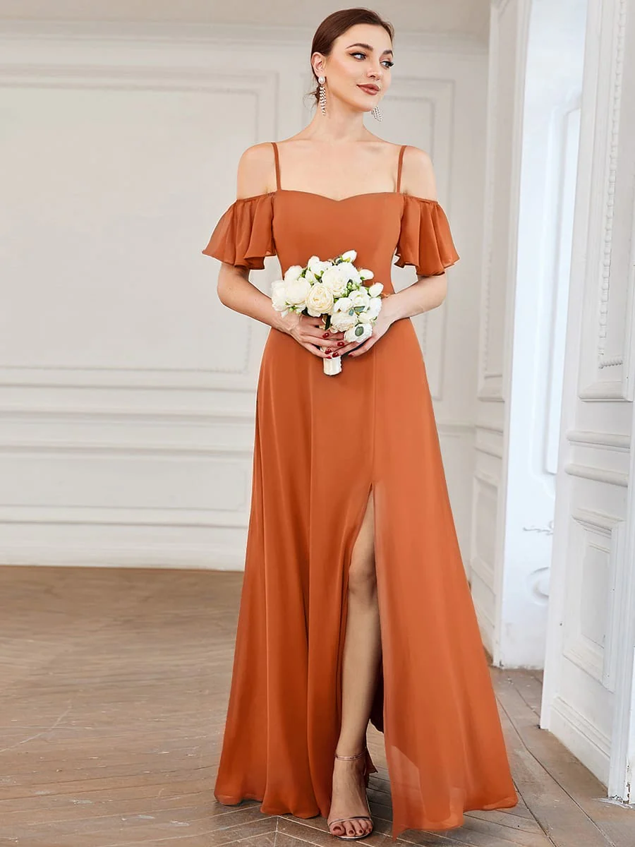 ever REYA|Stylish Cold-Shoulder Floor Length Bridesmaid Dress with Side Slit - Image 149