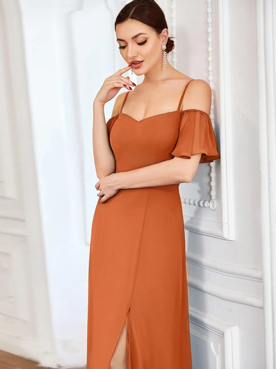 ever REYA|Stylish Cold-Shoulder Floor Length Bridesmaid Dress with Side Slit - Image 151