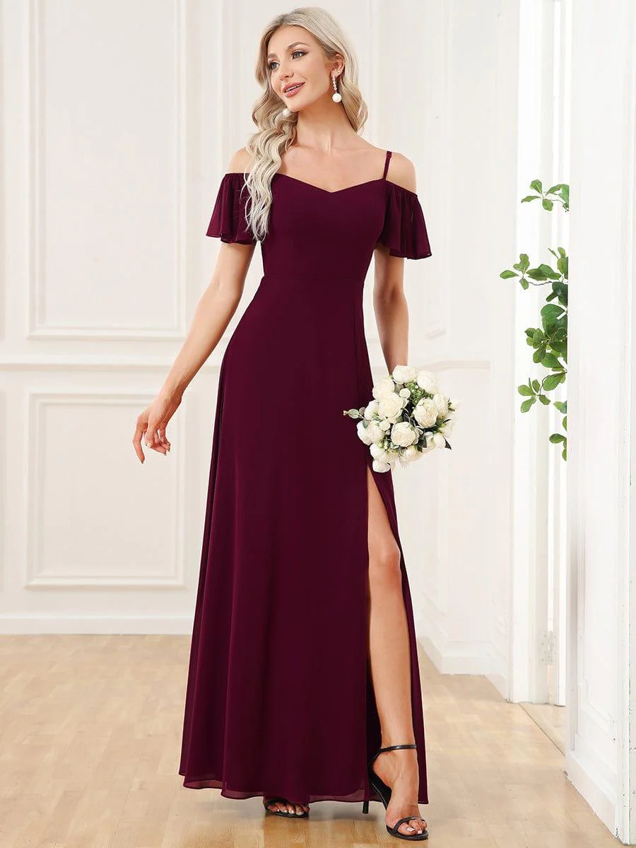 ever REYA|Stylish Cold-Shoulder Floor Length Bridesmaid Dress with Side Slit - Image 32
