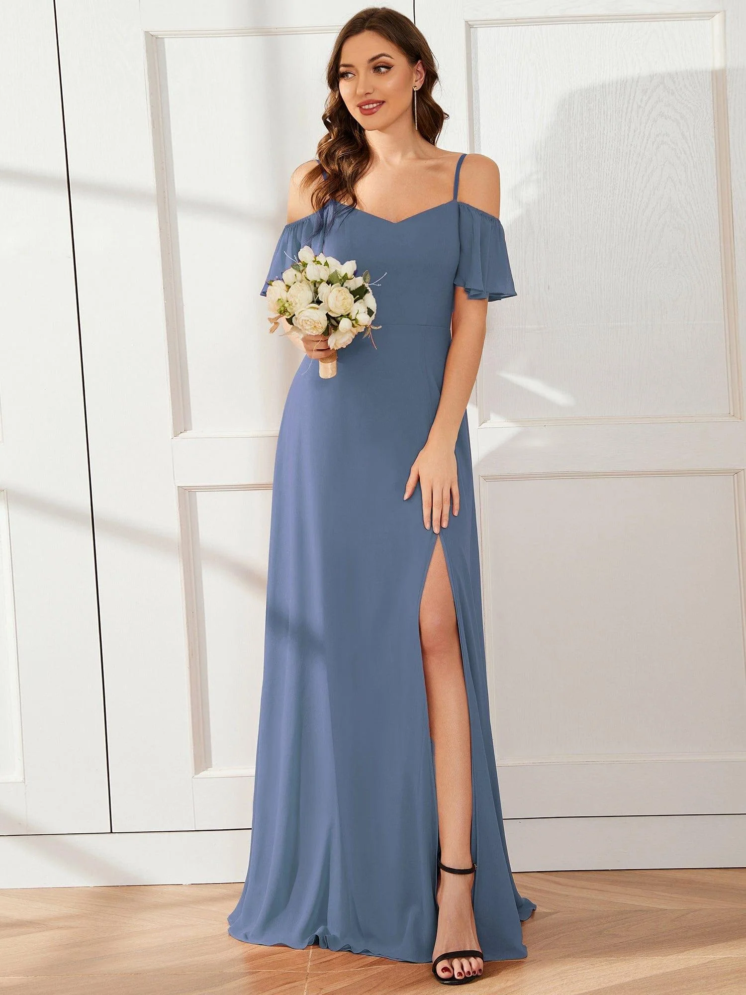 ever REYA|Stylish Cold-Shoulder Floor Length Bridesmaid Dress with Side Slit - Image 48