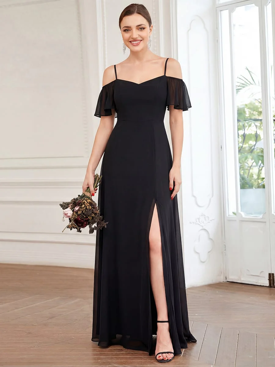 ever REYA|Stylish Cold-Shoulder Floor Length Bridesmaid Dress with Side Slit - Image 84