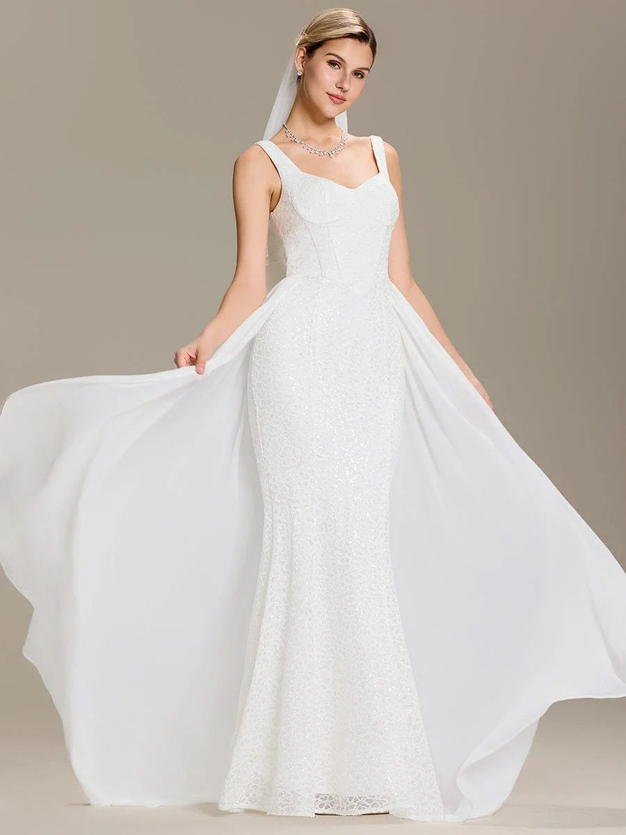 Sweetheart Neck Fishtail Lace Backless Wedding Dresses - Image 4