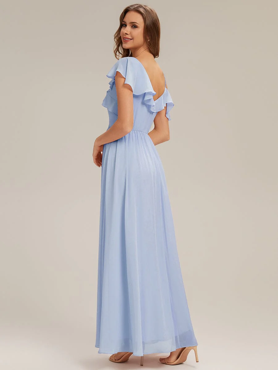 ever AIDA|Floor-Length Asymmetrical Ruffle Sleeve Chiffon Dress - Image 4
