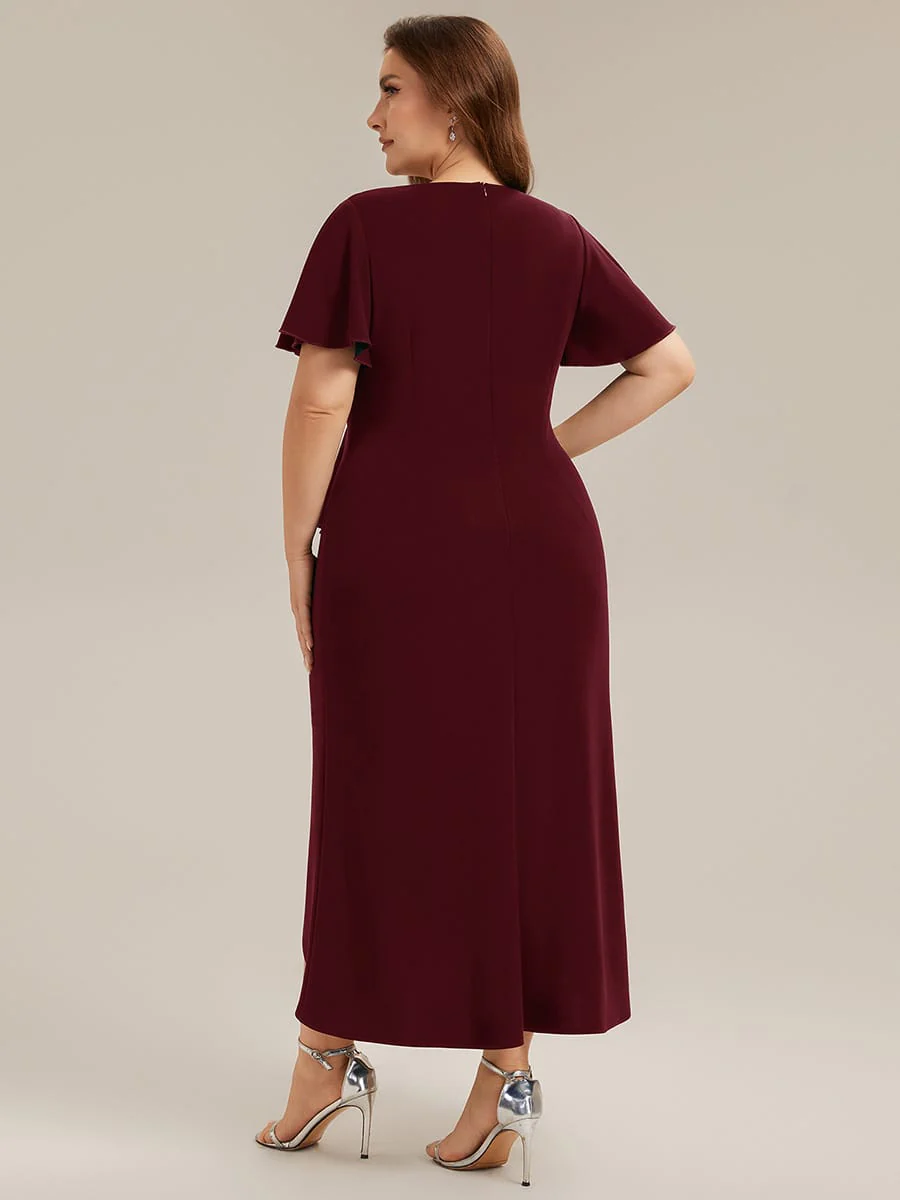 Thigh-High Slit Knit Ruffle Sleeve Dress - Image 14