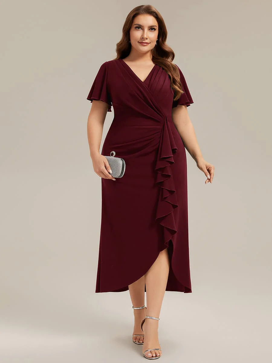 Thigh-High Slit Knit Ruffle Sleeve Dress - Image 16