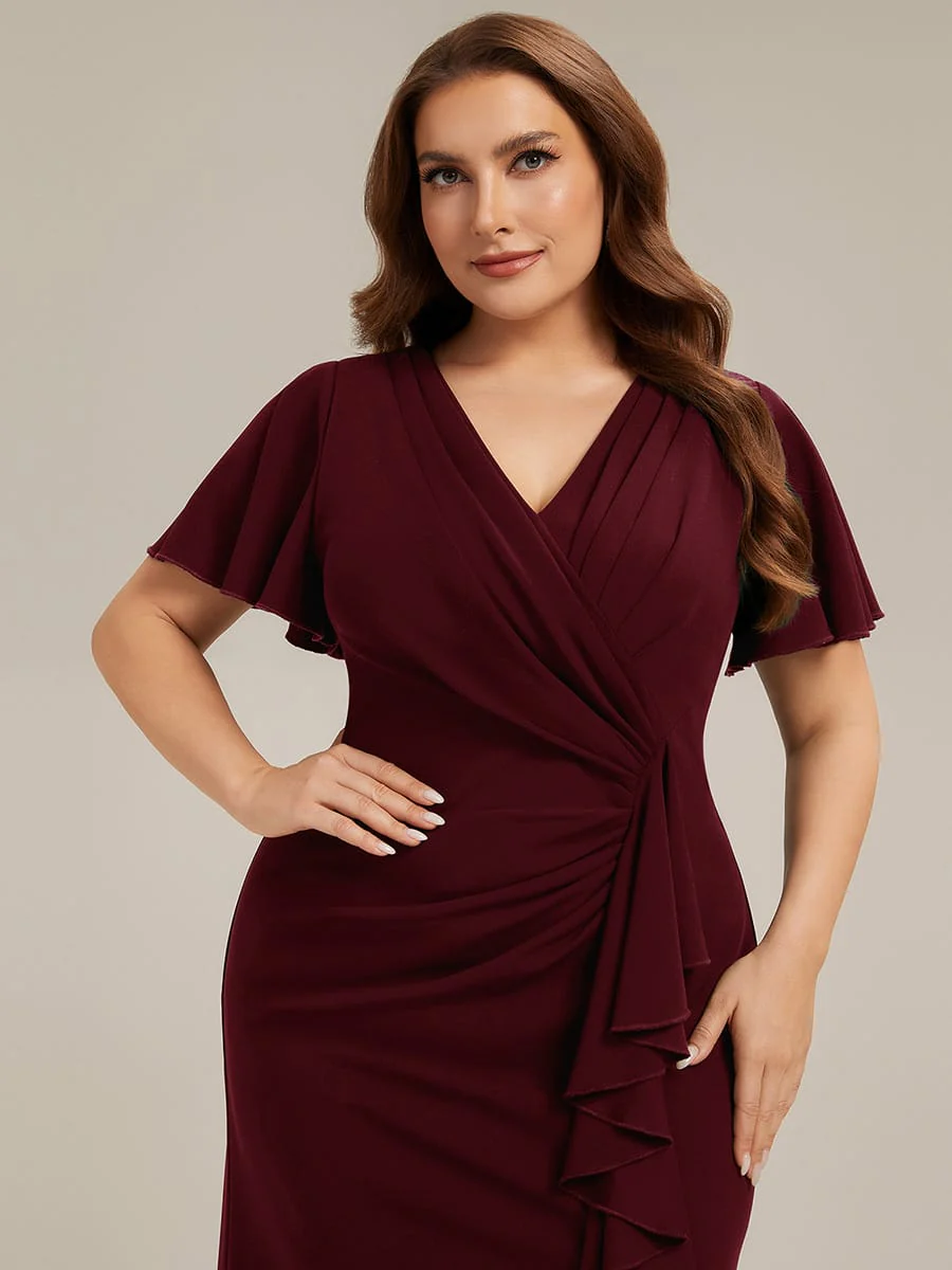 Thigh-High Slit Knit Ruffle Sleeve Dress - Image 17