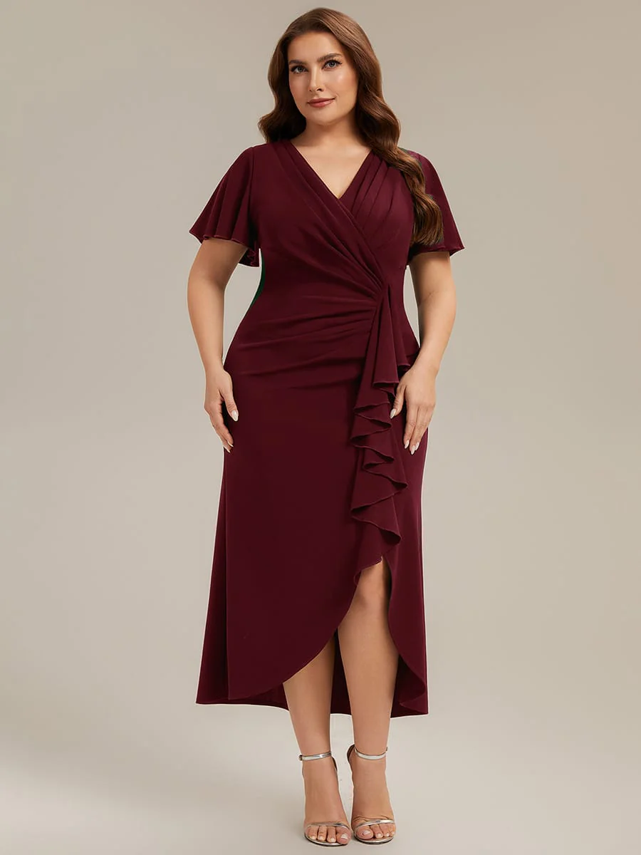 Thigh-High Slit Knit Ruffle Sleeve Dress - Image 18