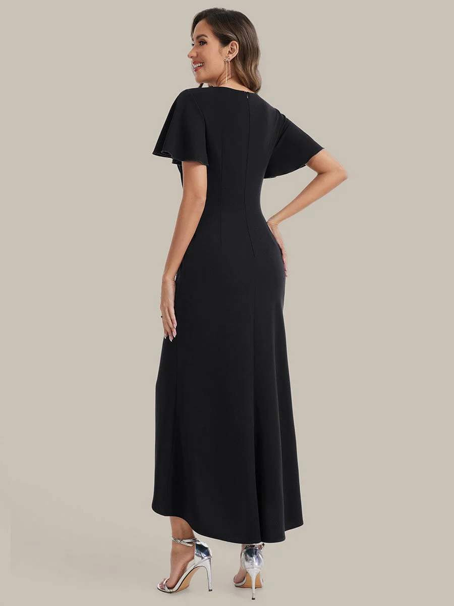 Thigh-High Slit Knit Ruffle Sleeve Dress - Image 19