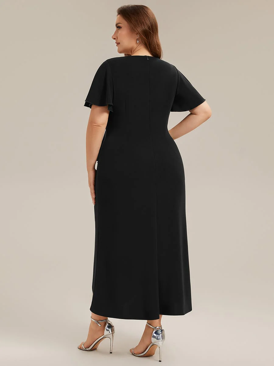 Thigh-High Slit Knit Ruffle Sleeve Dress - Image 23