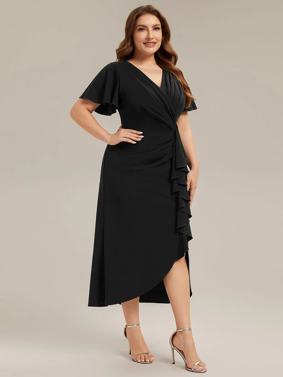 Thigh-High Slit Knit Ruffle Sleeve Dress - Image 24