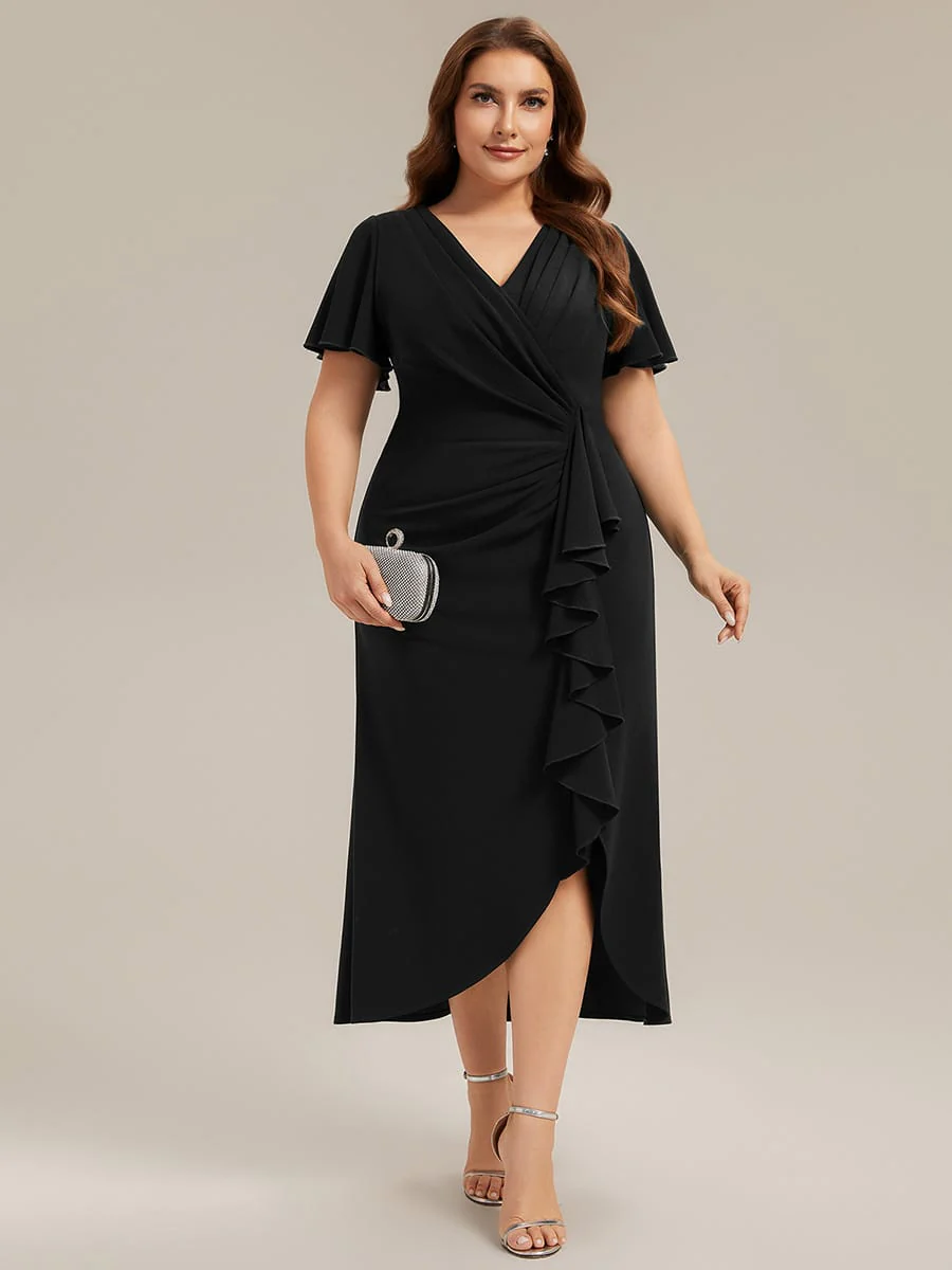 Thigh-High Slit Knit Ruffle Sleeve Dress - Image 25