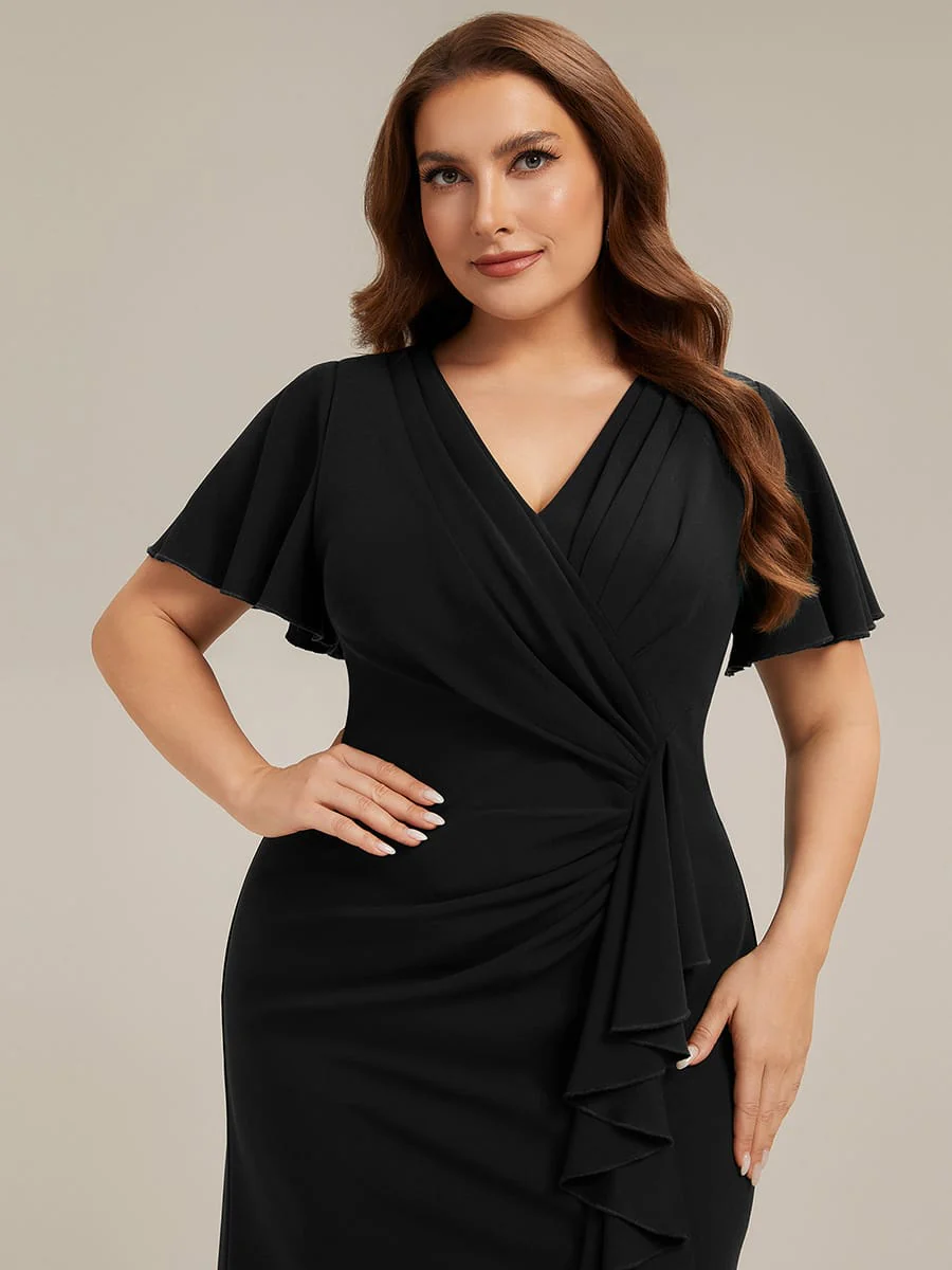 Thigh-High Slit Knit Ruffle Sleeve Dress - Image 26