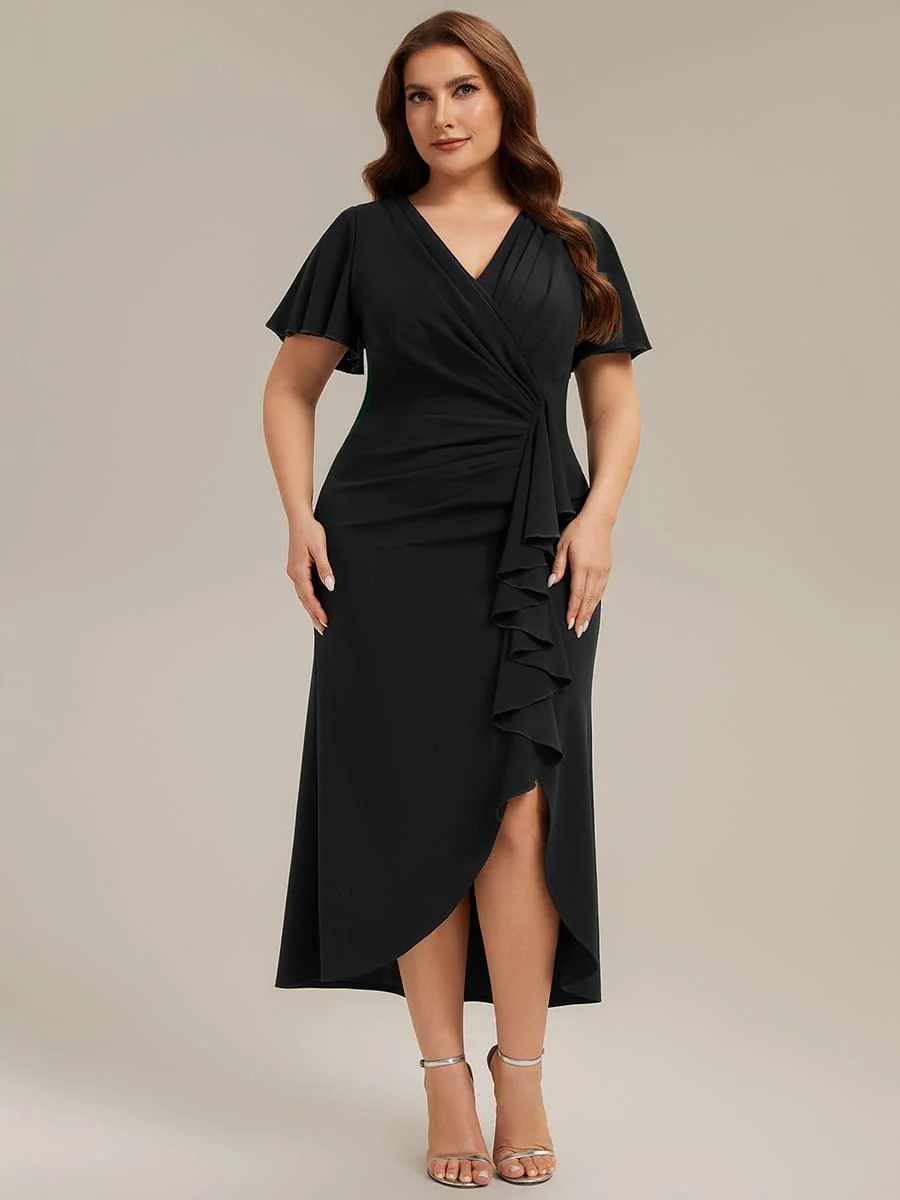 Thigh-High Slit Knit Ruffle Sleeve Dress - Image 27