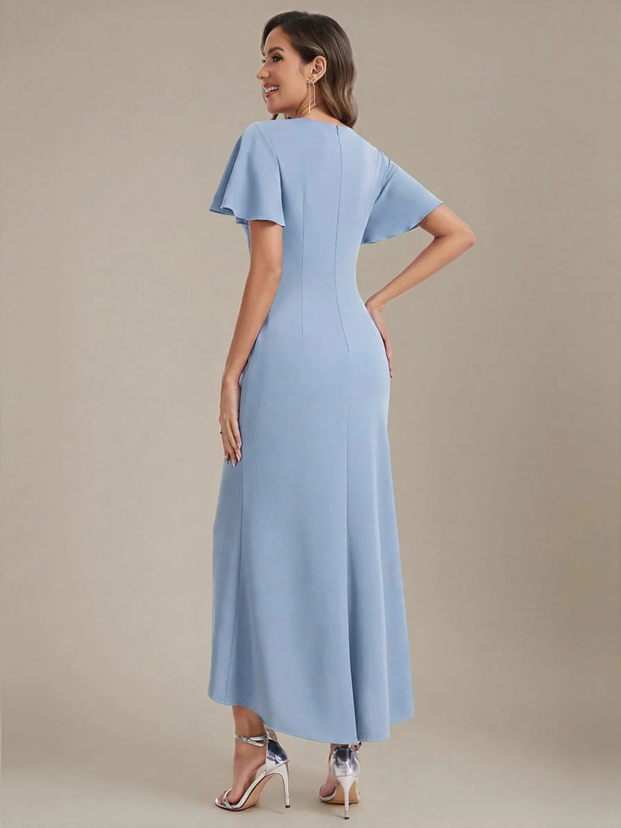 Thigh-High Slit Knit Ruffle Sleeve Dress - Image 29