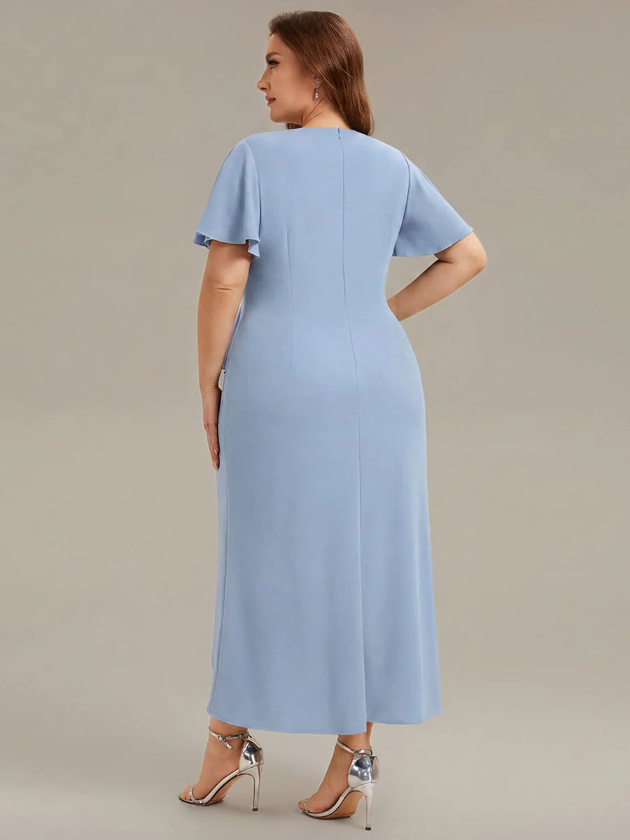 Thigh-High Slit Knit Ruffle Sleeve Dress - Image 34