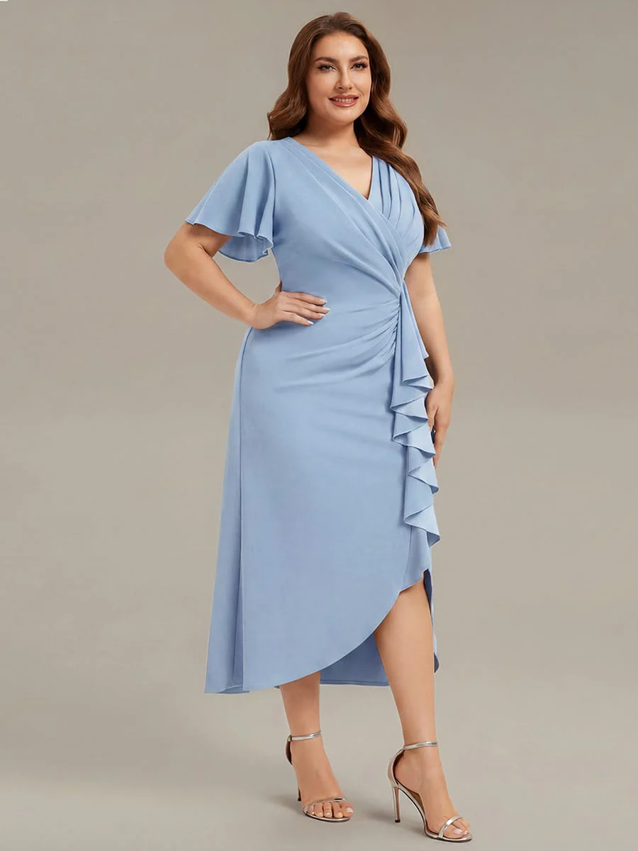 Thigh-High Slit Knit Ruffle Sleeve Dress - Image 35