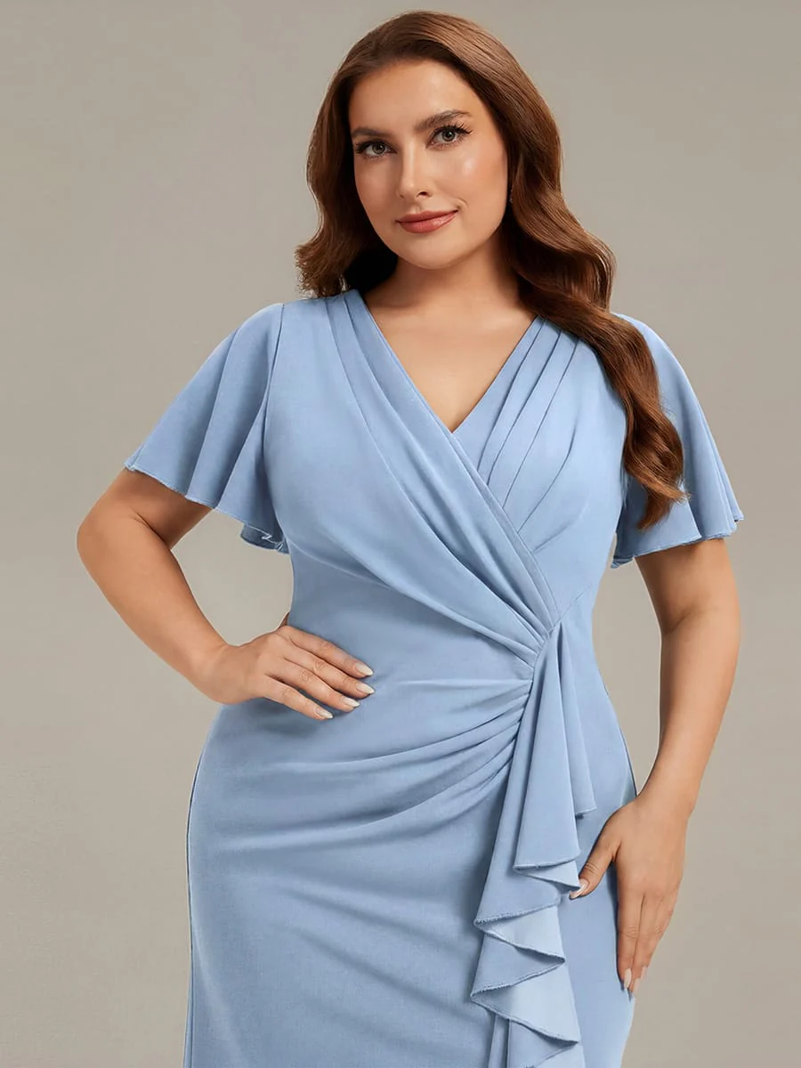 Thigh-High Slit Knit Ruffle Sleeve Dress - Image 37